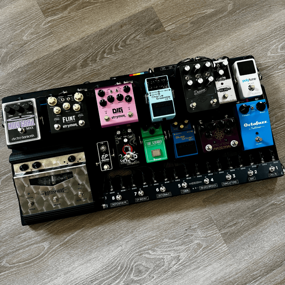 Hand-soldered pedalboard build in progress